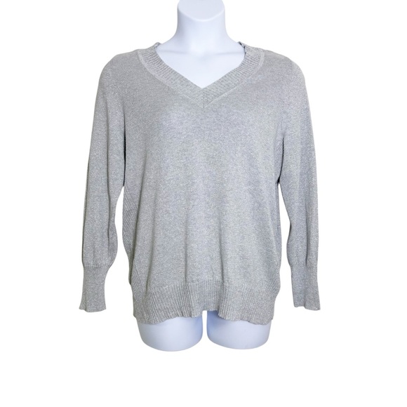 Lane Bryant Metallic Gray V-Neck Sweater Size 18/20 - Picture 2 of 9